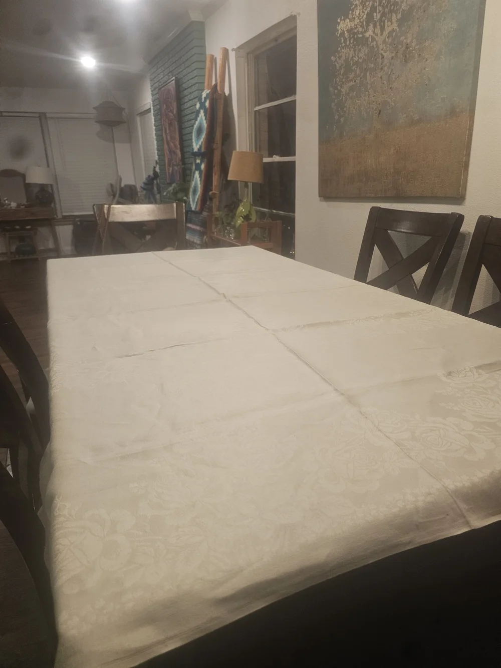 Classic Ivory Damask Flower Tablecloth - Elegant Dining Linen..88